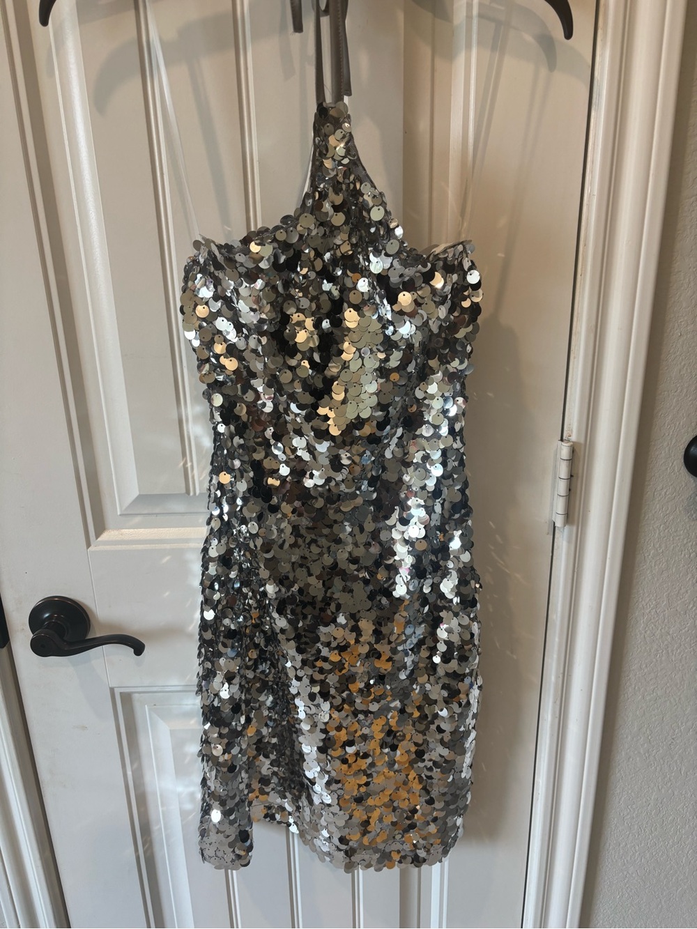 Silver Sequin Halter Party Dress